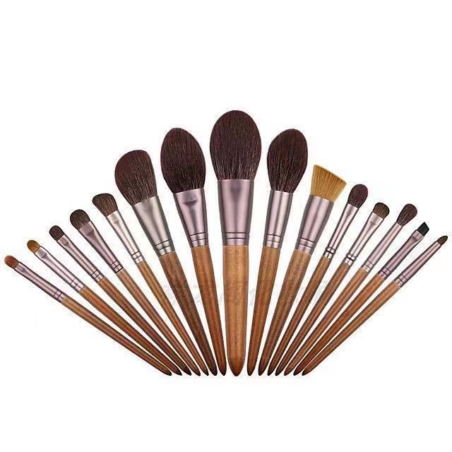 Log Beech Handle Animal Brush Wool Powder Blush Makeup Brushes Accessories