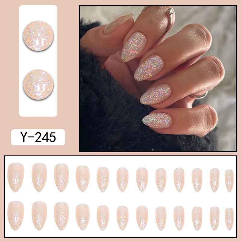 Faux ongles courts et purs en or champagne à paillettes colorées Nail Art