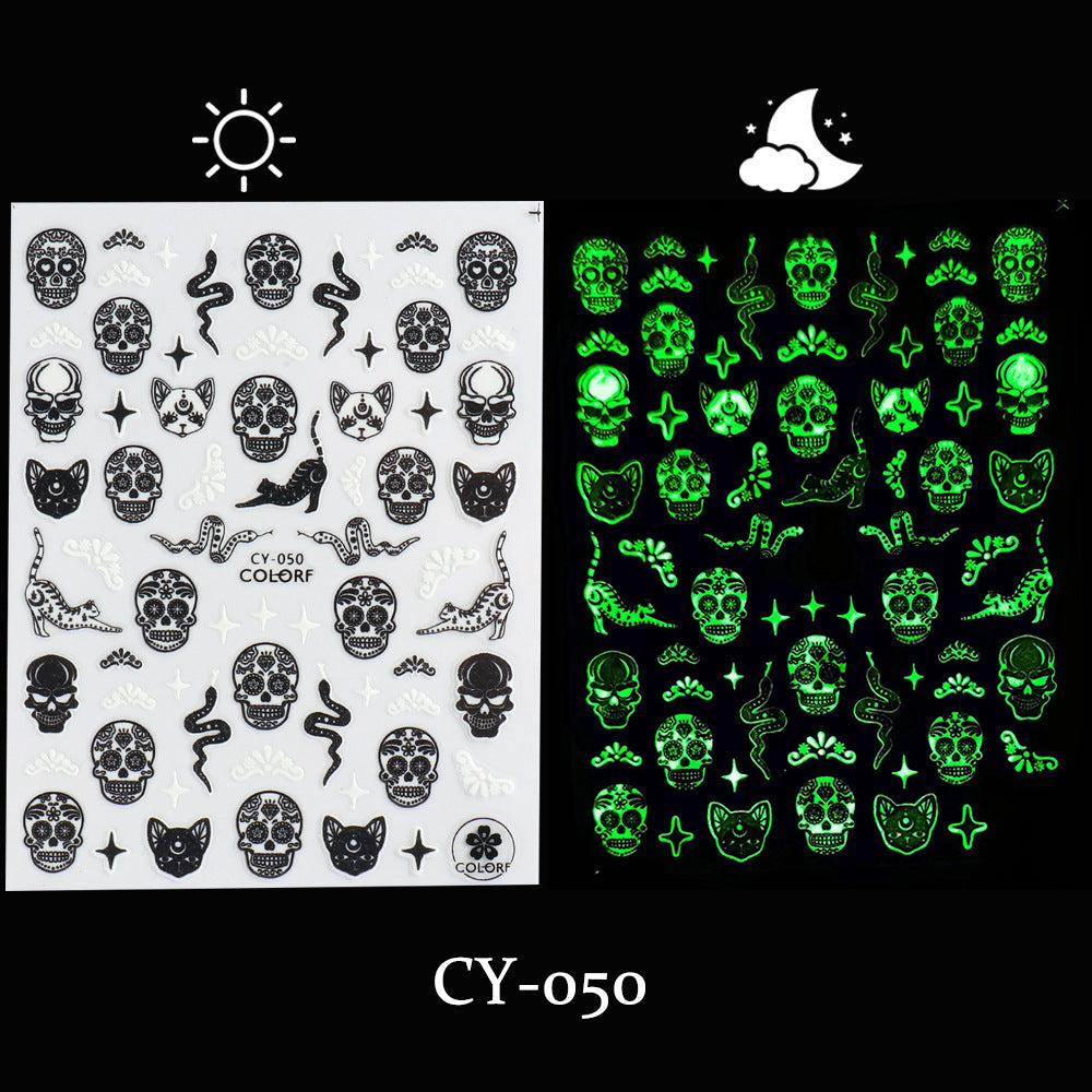 Luminous Thriller Spider Skull Ghost Party Nail Stickers