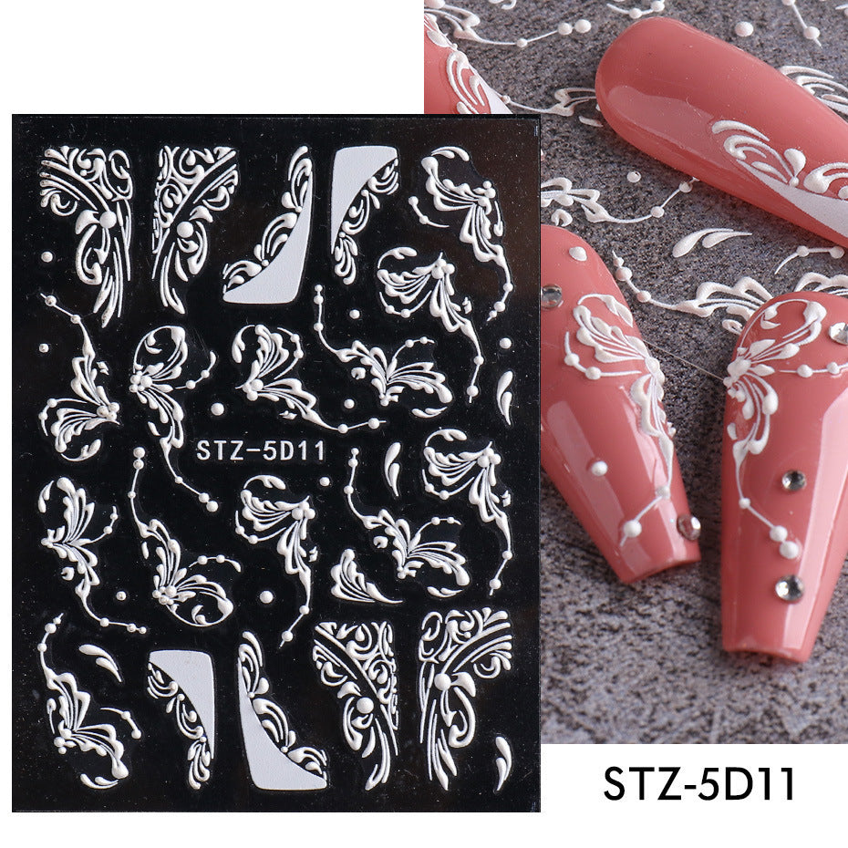 Autocollants pour ongles en relief avec motif de rose sculpté en trois dimensions