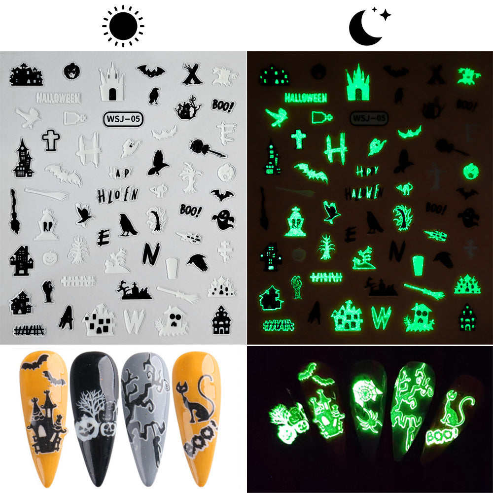 Luminous Bat Pumpkin Day Fingernail Decoration Nail Stickers