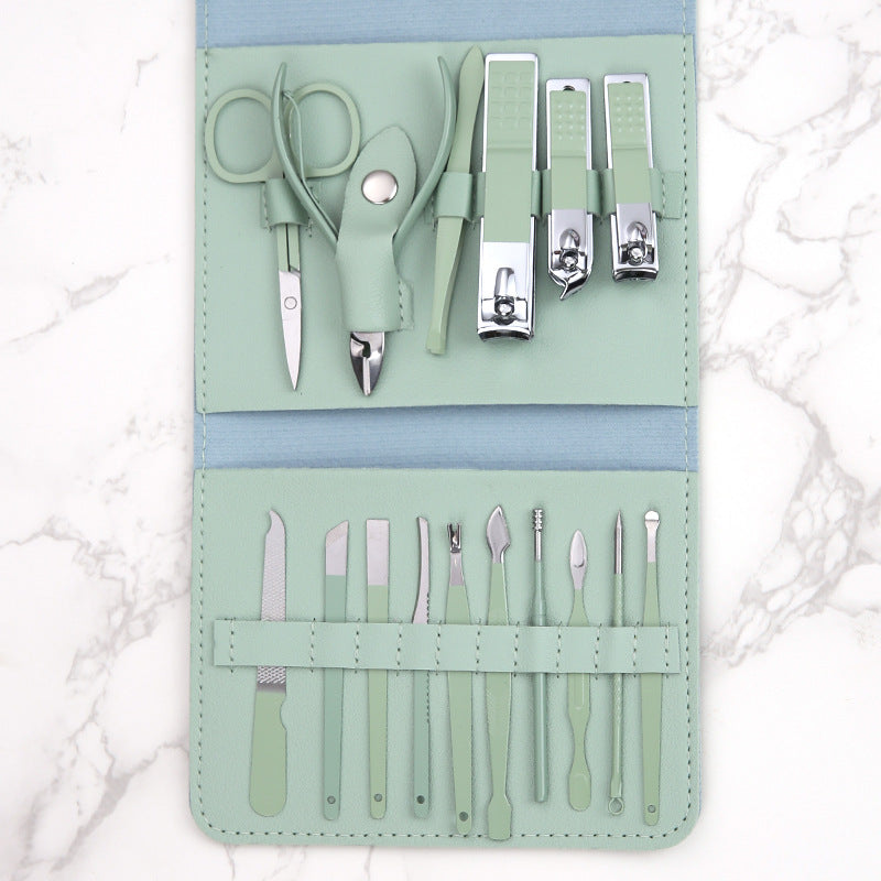 Ensemble de ciseaux de manucure et d'outils pour ongles avec sac pliable vert