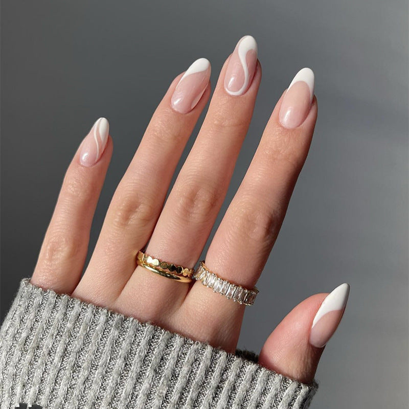 White French Lines Fake Nails Beauty Nail Art