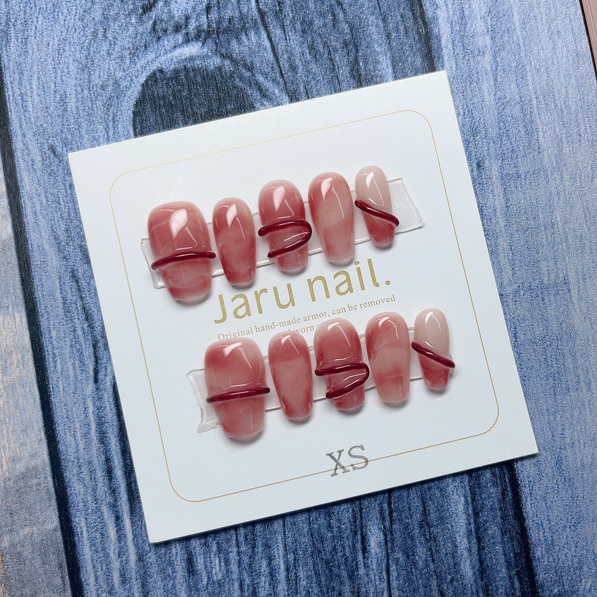 Red Sandalwood Round Chinese Style Smudges Nail Stickers