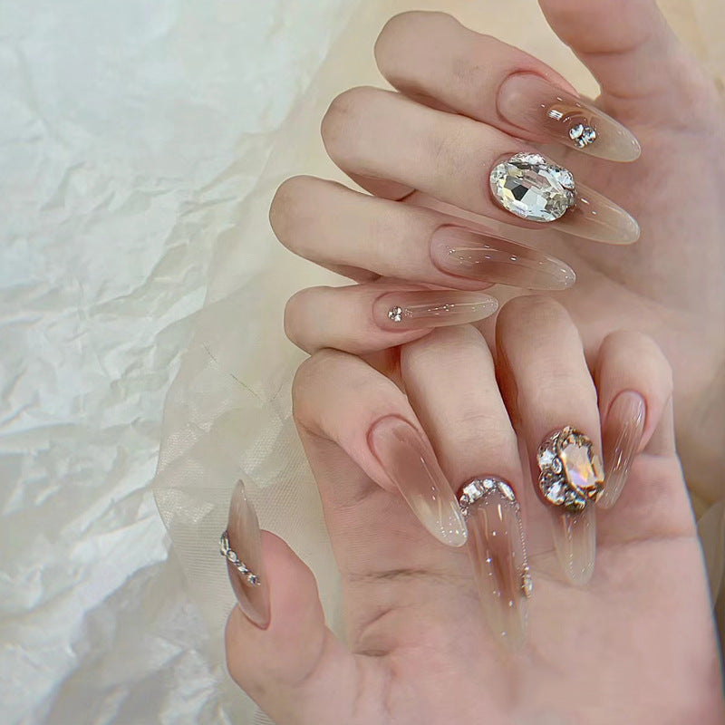 Sense Fake Nails Rhinestone Gradient Handmade Nail Stickers