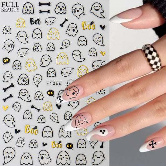 Halloween Cartoon Pumpkin Bat Skull Back Nail Stickers