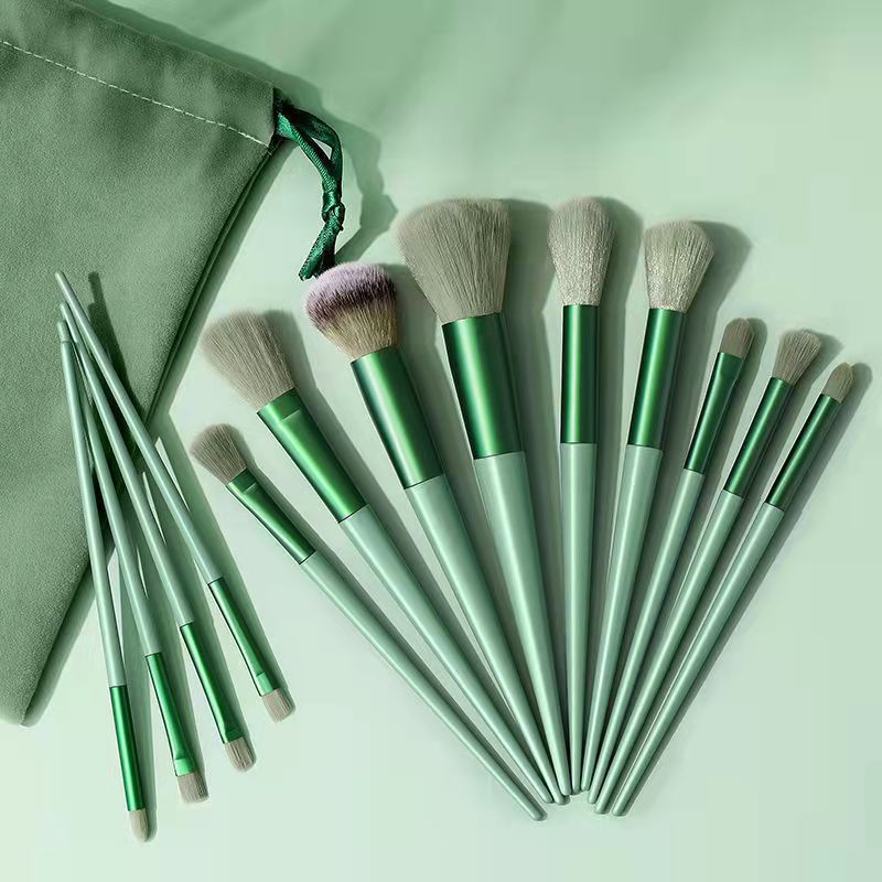 Milky White Four Green Color Powder Repair Makeup Brushes Accessories