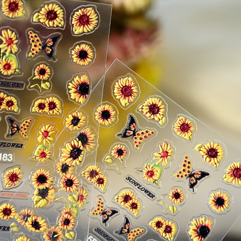 Sunflower Relief Three-dimensional Retro Sweet Cool Nail Stickers