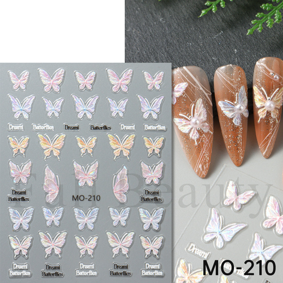 Pink Butterfly Elegant Dream Big Bowknot Nail Stickers