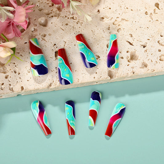 Faux ongles à motif d'eau coloré