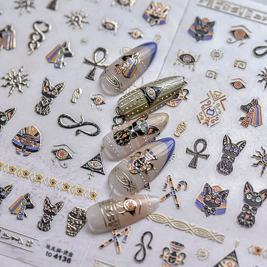 Attractive Bronzing Retro Stationery Egyptian Cat Nail Stickers