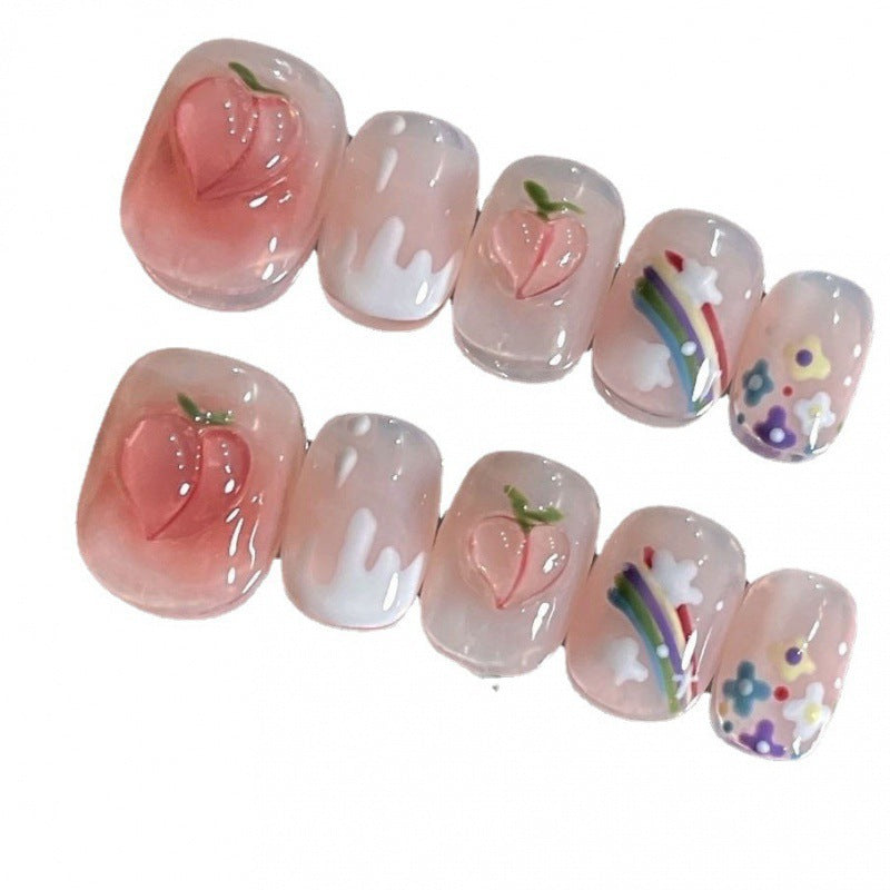 Handmade Wear Patch Short Rainbow Peach Nail Stickers