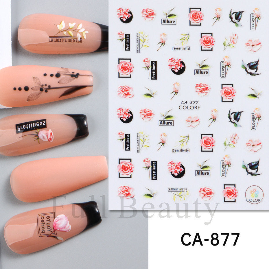 Glamorous Spring Rose Flower Tulip Adhesive Nail Stickers