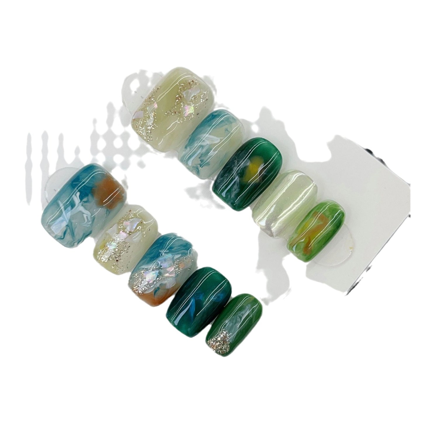 Emerald Color Blooming White Daily Handmade Wear Tip Nail Stickers