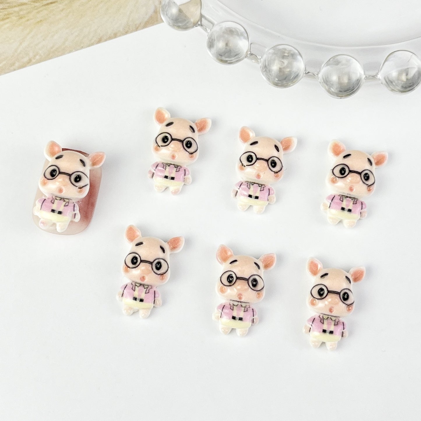 Pig Doctor Cartoon Ornament Three-dimensional Wear Glasses Nail Care Nail Art