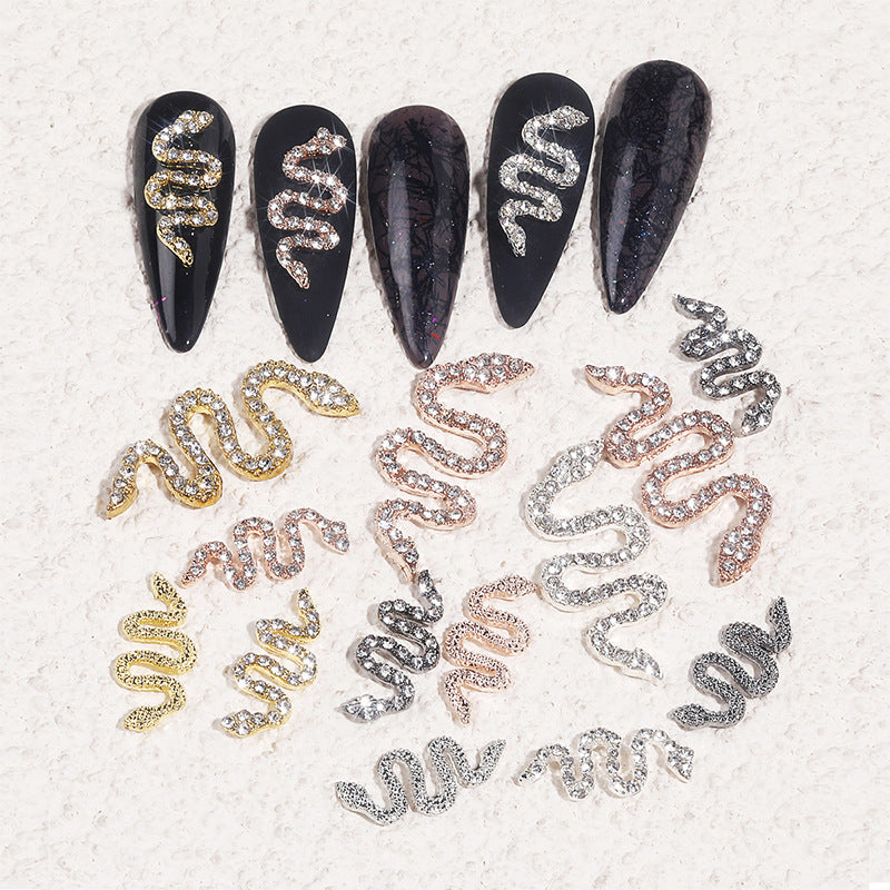 Snake Full Diamond Gold Sier Three-dimensional Nail Care Nail Art