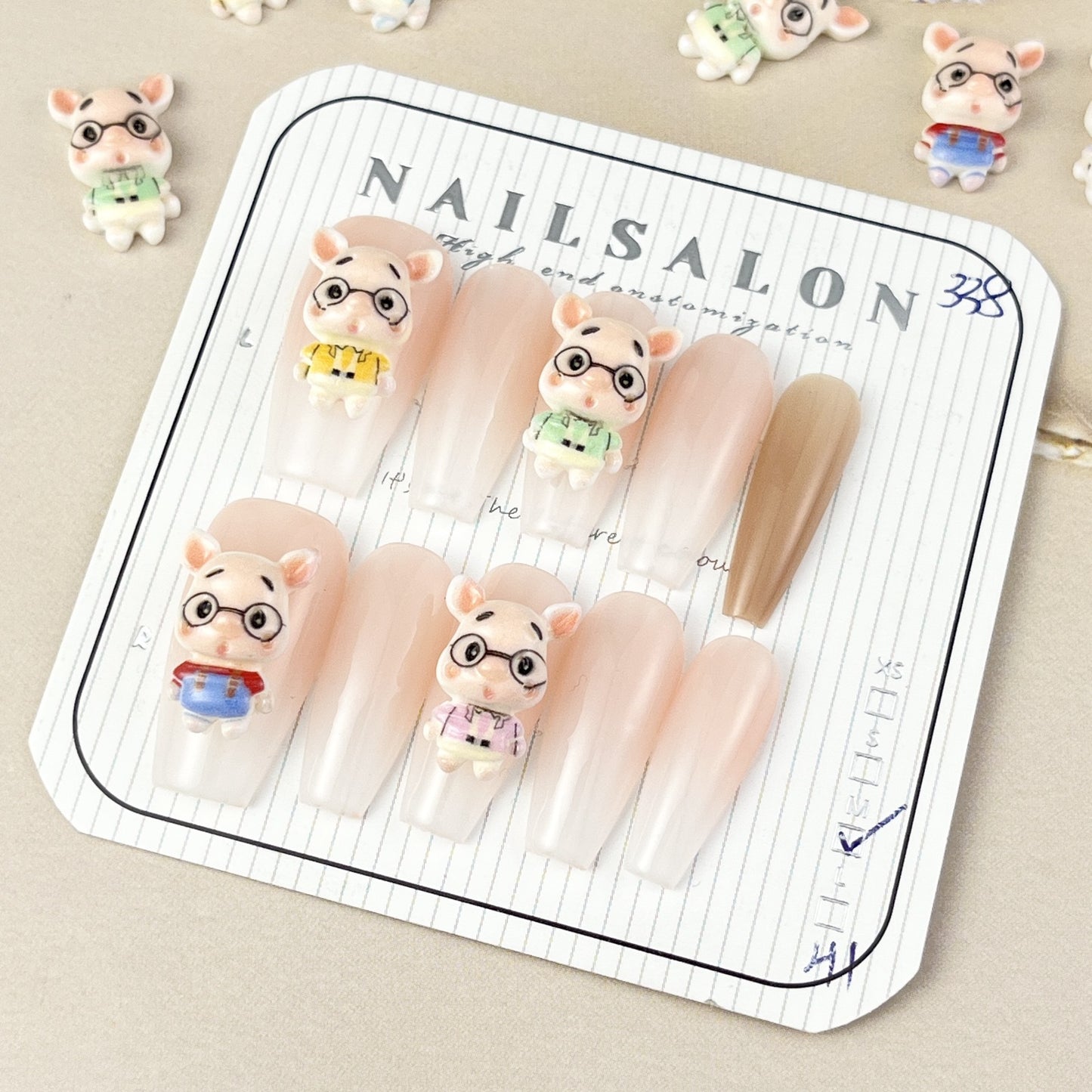 Pig Doctor Cartoon Ornament Three-dimensional Wear Glasses Nail Care Nail Art