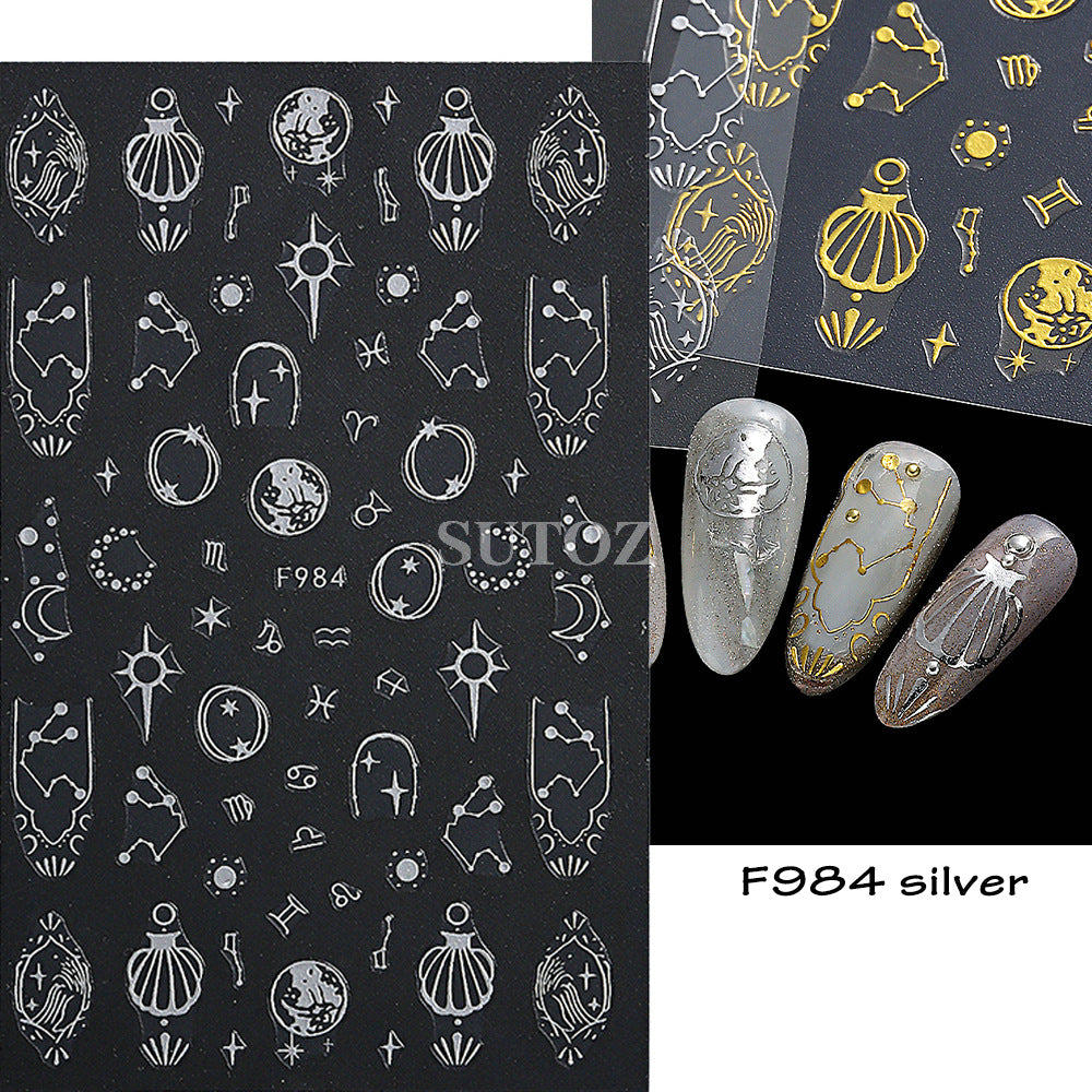 Gold Sier Sun Four Awn Star Moon Nail Stickers