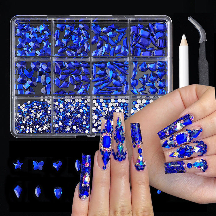 Grid Rhinestone Boxed Flat-bottomed Fancy Shape Nail Care Nail Art