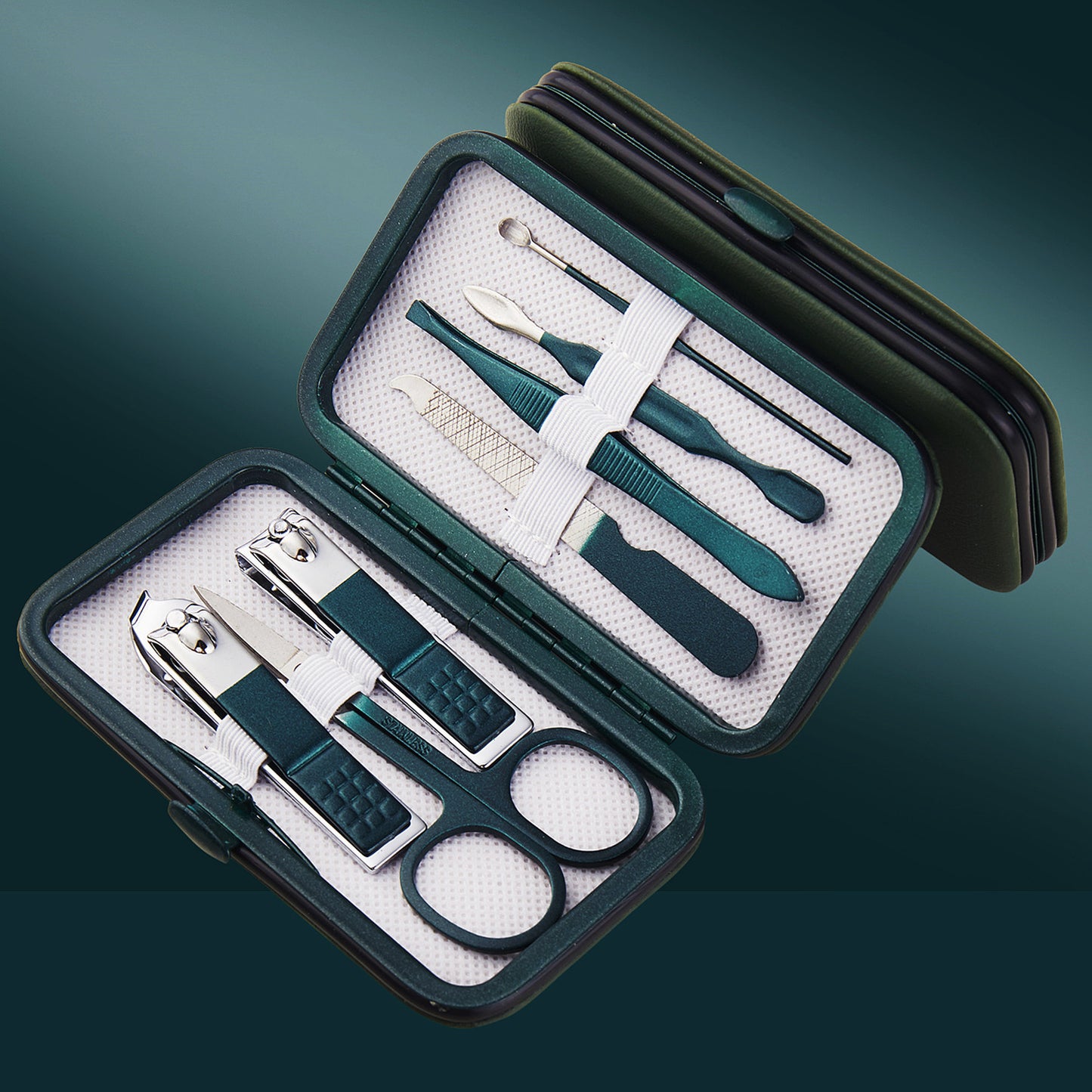 Green Scissors Full Pedicure Knife Clippers Box Nail Tool Set