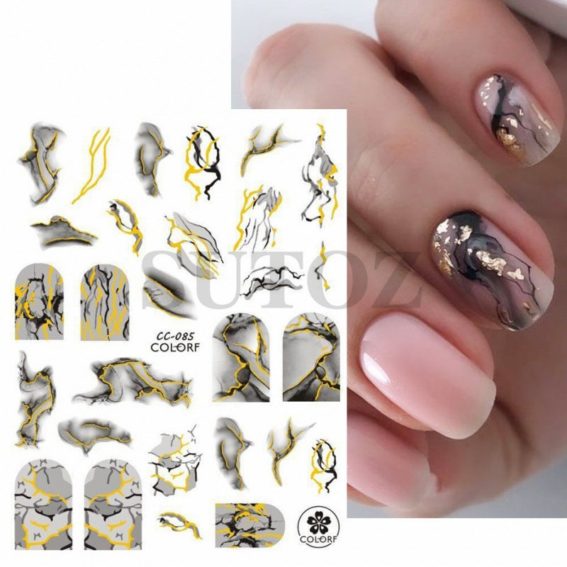 Hot Gilding Marbling Black White Gold Nail Stickers