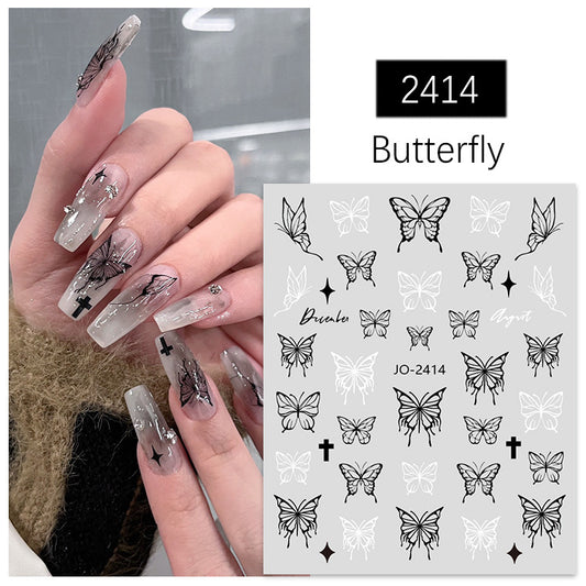 Hand Painted Butterfly Dark White Small Nail Stickers