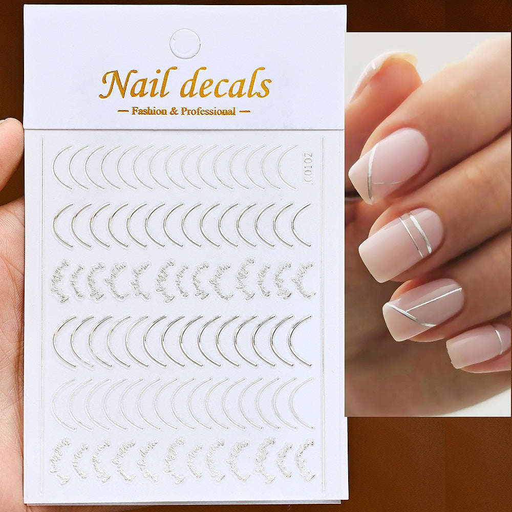 Lines Gold Sier Color Simple Style Adhesive Nail Stickers