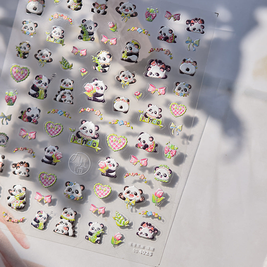 Graceful Popular Embossed Cute Lovely Panda Nail Stickers