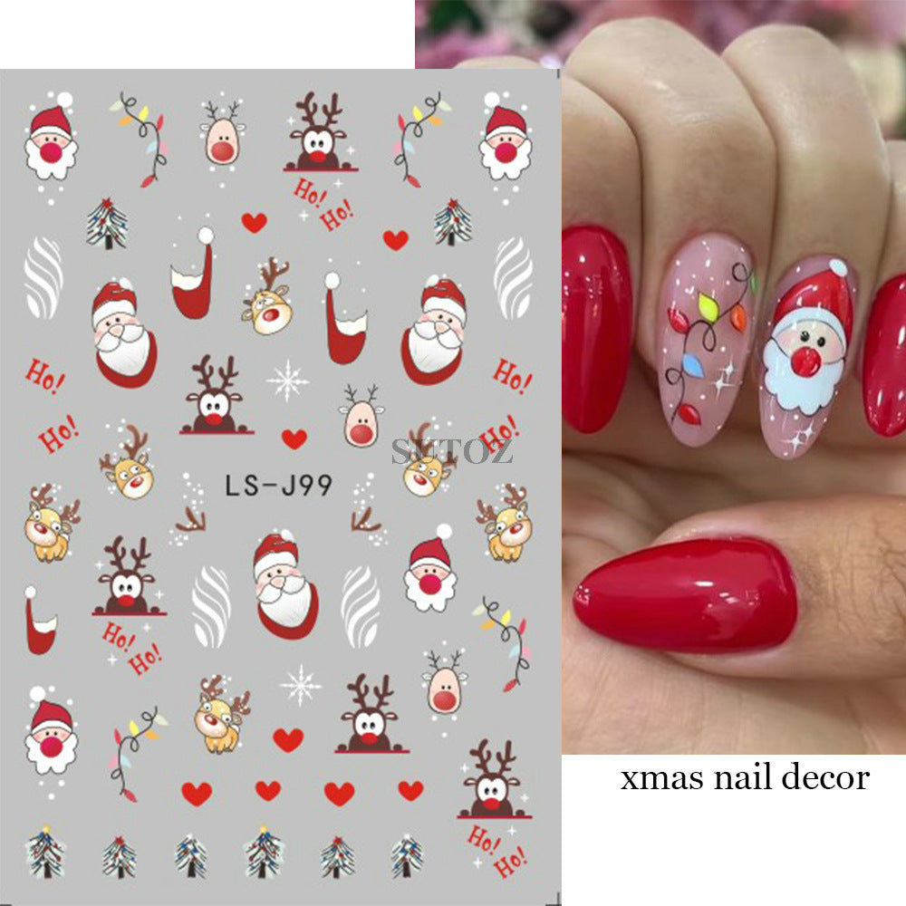 Autocollants pour ongles de manucure de Noël mignon Père Noël bonhomme de neige