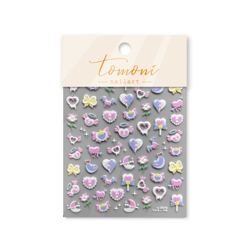 Popular Embossed Retro Hot Sier Love Nail Stickers