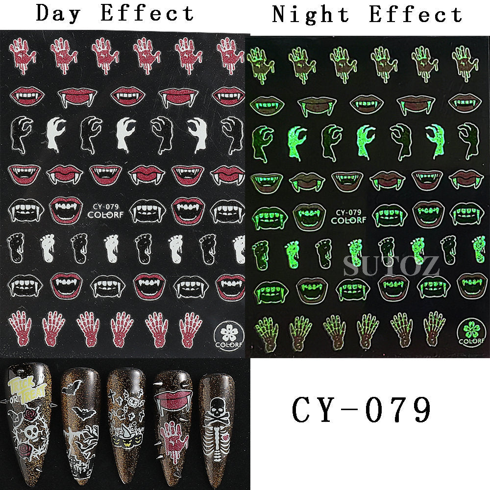 Luminous Thriller Spider Skull Ghost Party Nail Stickers