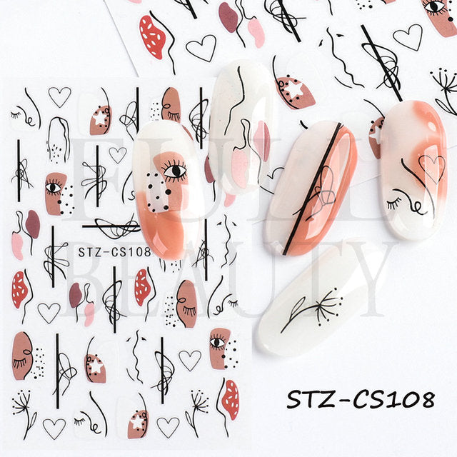 Fresh Flowers Plants Natural Butterfly Lines Facial Nail Stickers