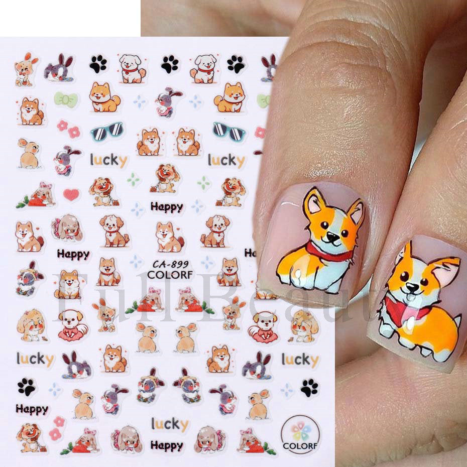 Autocollants pour ongles adorables chatons et chiots de dessin animé