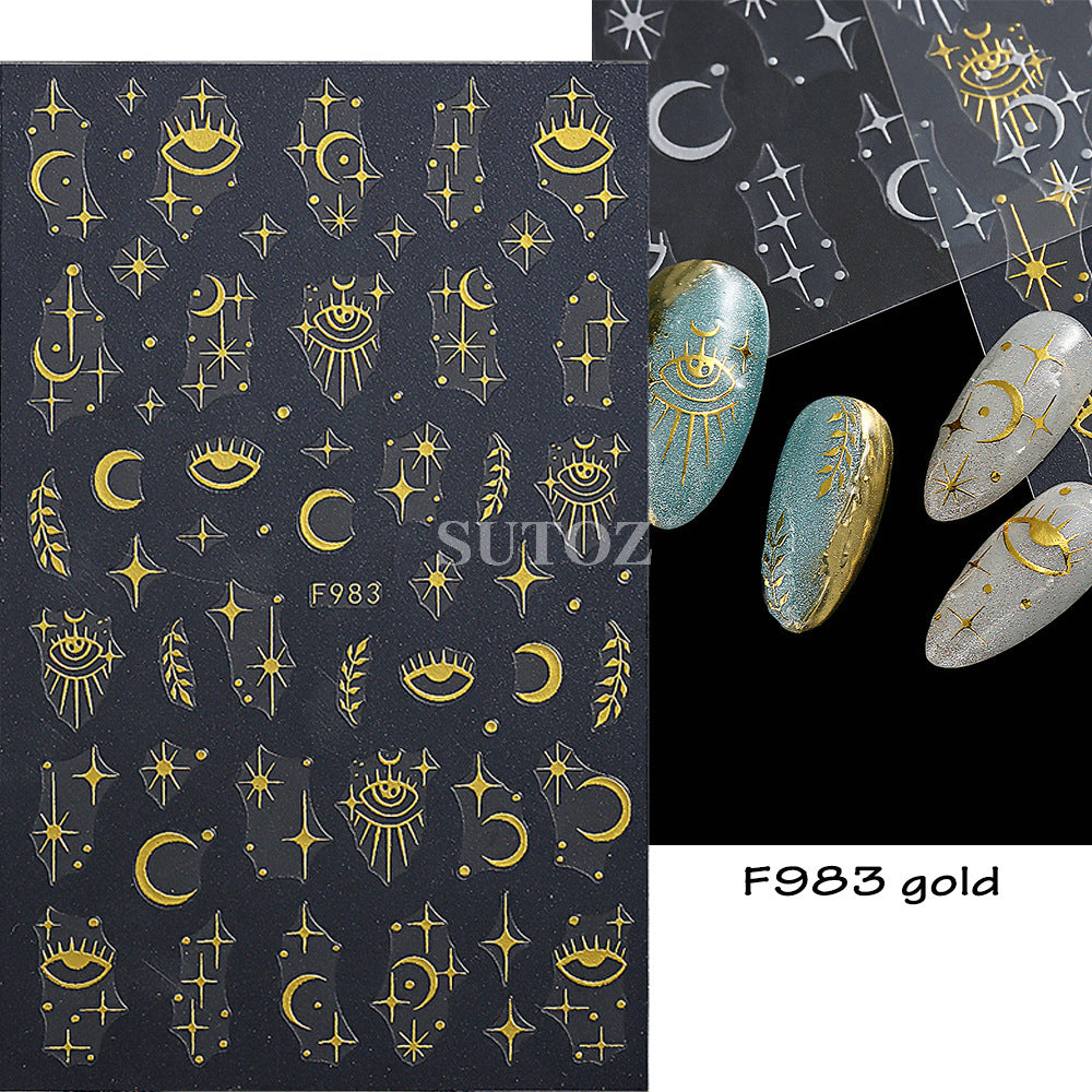 Gold Sier Sun Four Awn Star Moon Nail Stickers