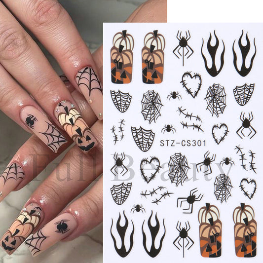 Halloween Pumpkin Love Heart Spider Web Nail Stickers