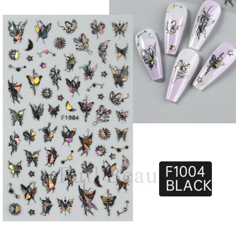 Fashion Laser Butterfly Hollow White Adhesive Nail Stickers