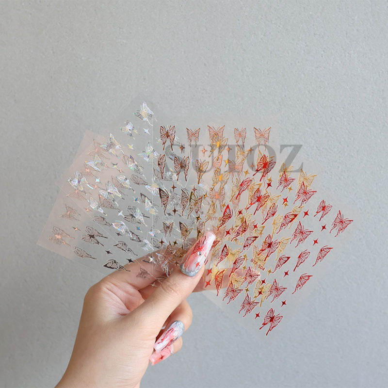 Red Three-dimensional Hollow Butterfly Fresh Adhesive Nail Stickers