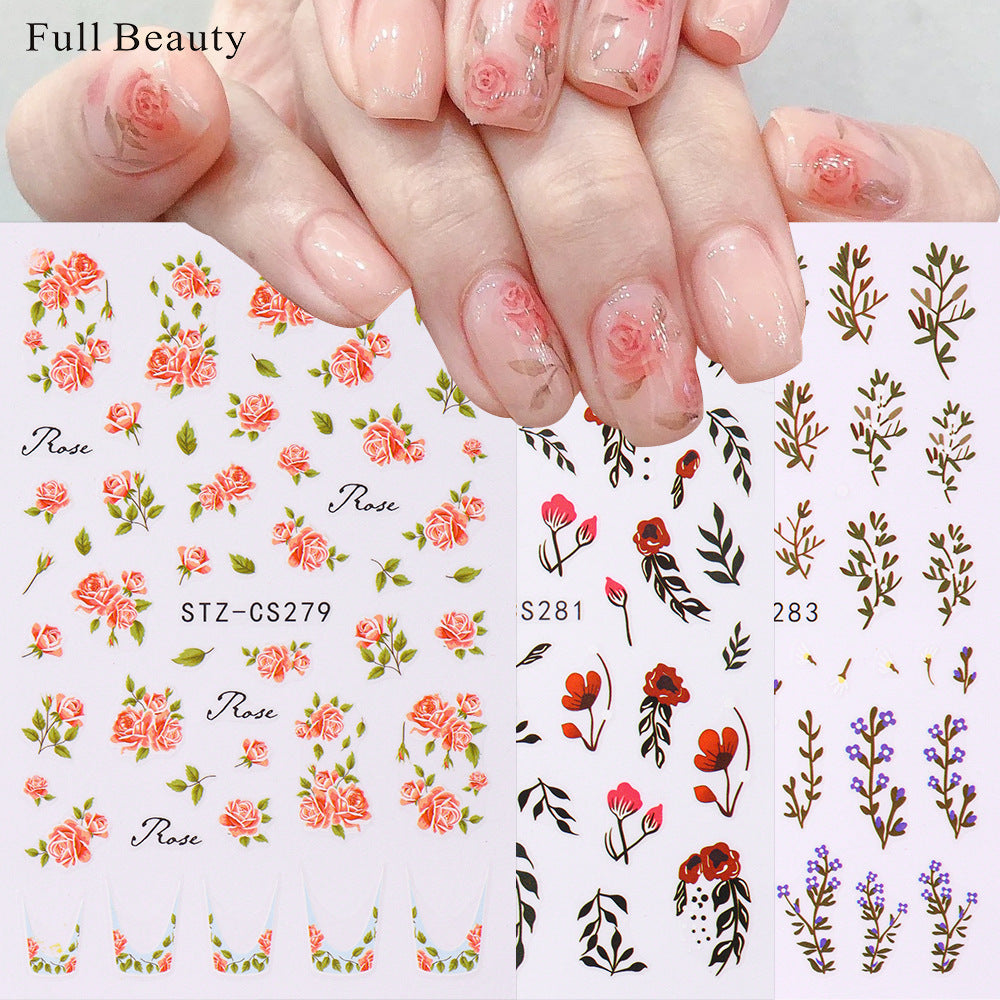 Glamorous Rose Blooming Flower Lavender Adhesive Nail Stickers