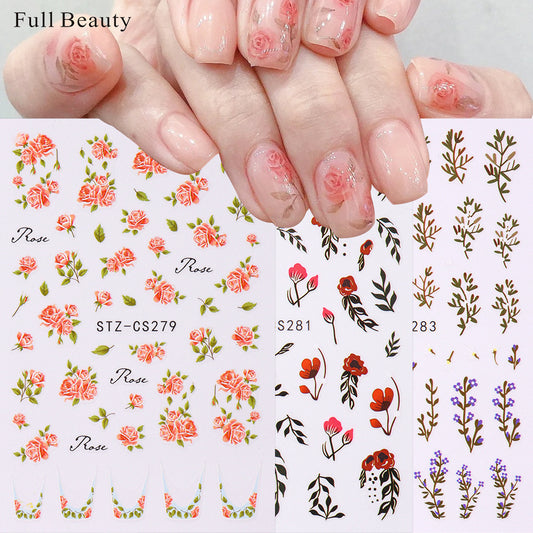 Glamorous Rose Blooming Flower Lavender Adhesive Nail Stickers