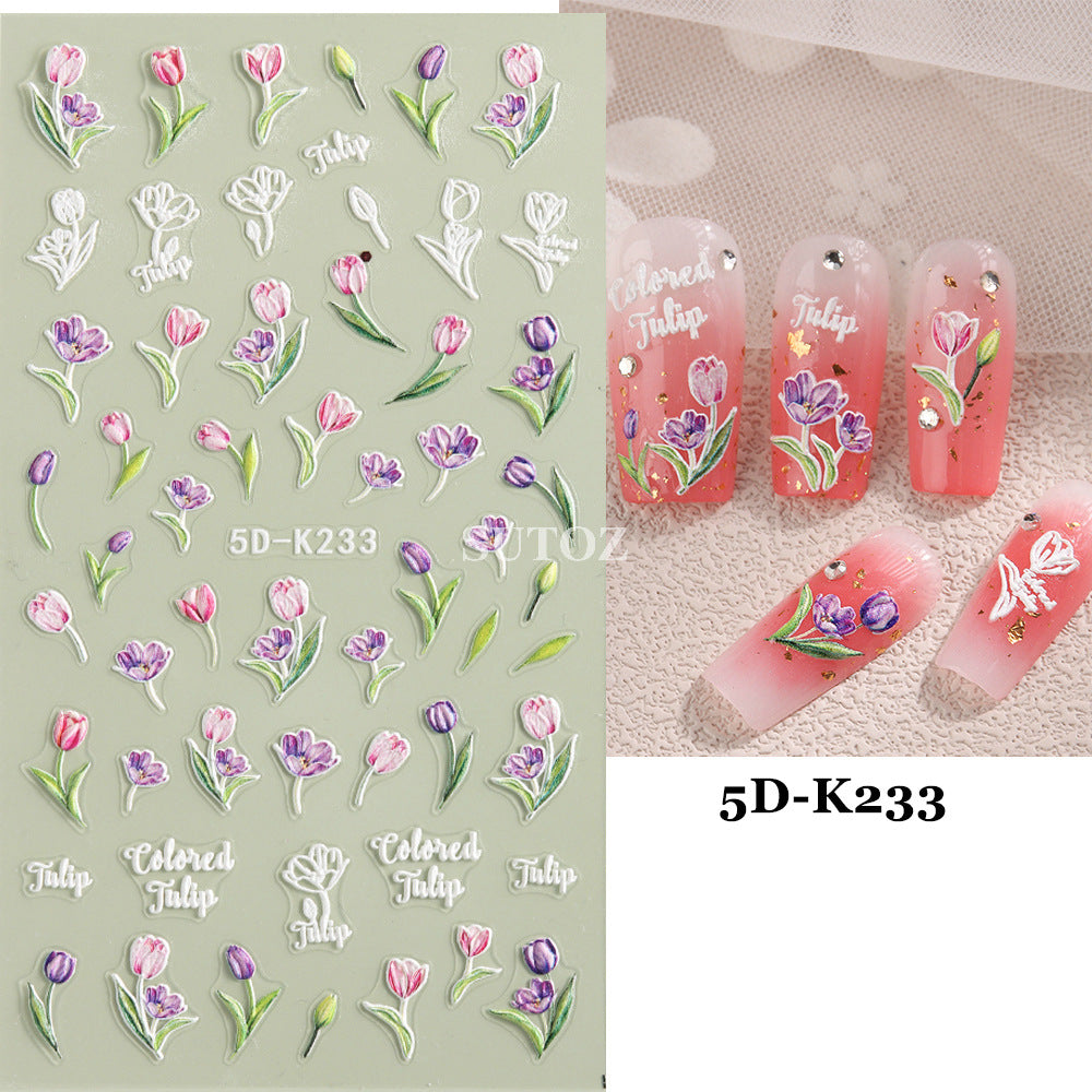 Paper Summer Sunflower Peony Tulip Three-dimensional Nail Stickers