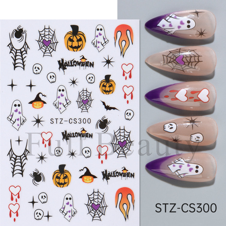 Halloween Pumpkin Love Heart Spider Web Nail Stickers