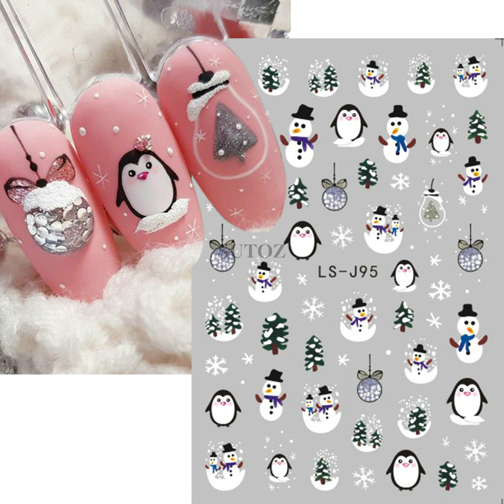 Autocollants pour ongles de manucure de Noël mignon Père Noël bonhomme de neige