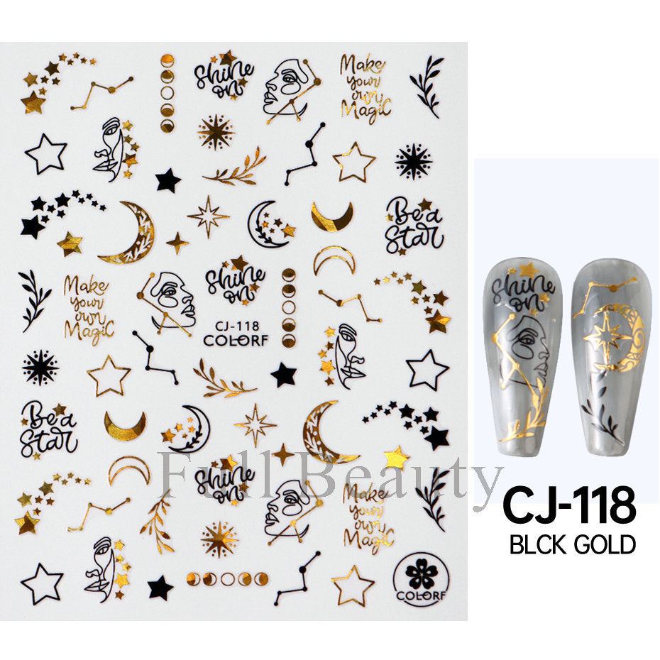 Durable Golden Moon Line Series Adhesive Nail Stickers