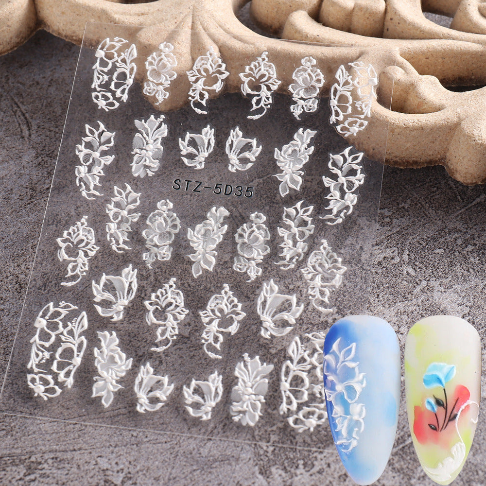 Three-dimensional Carved Hollow White Bride Lace Nail Stickers