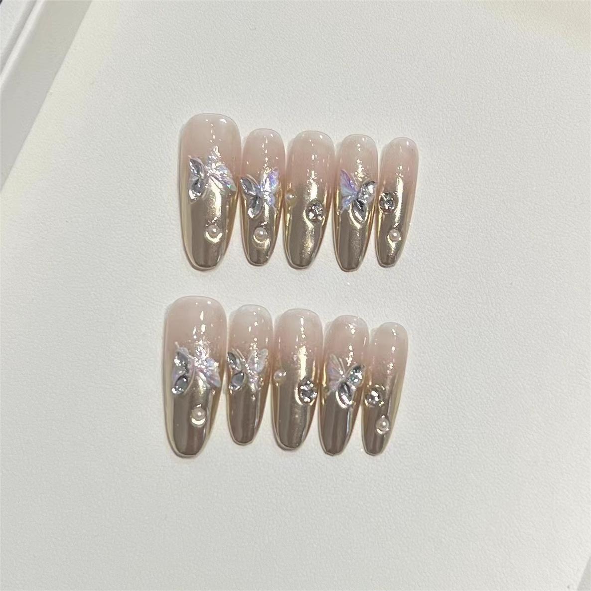 Mirror Gradient Aurora Pearl Wheat Handmade Nail Stickers