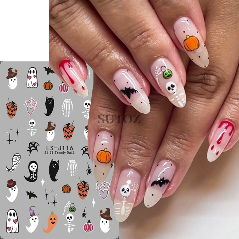 Manicure Halloween Cartoon White Ghost Pumpkin Nail Stickers