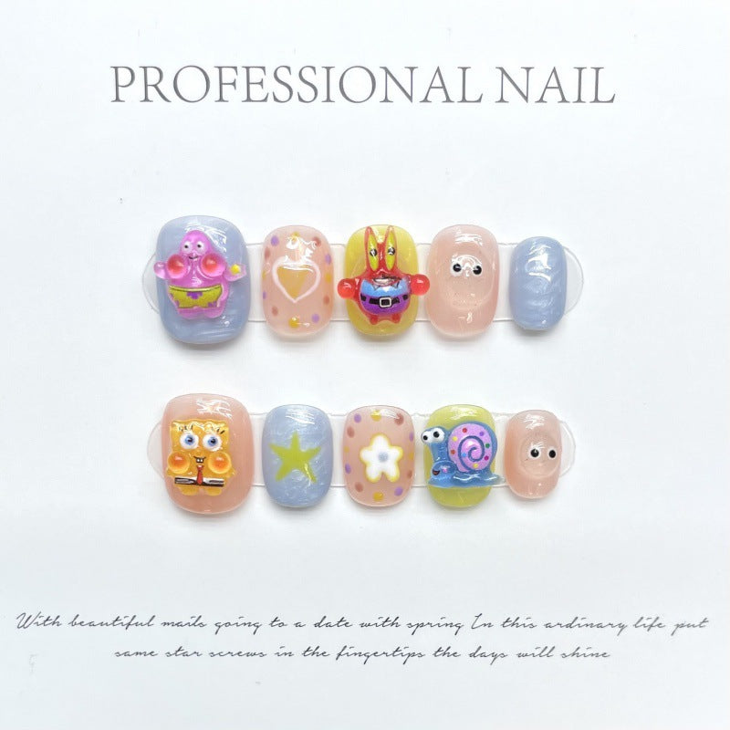 Short Nude Color Blooming Tips Finished Nail Stickers