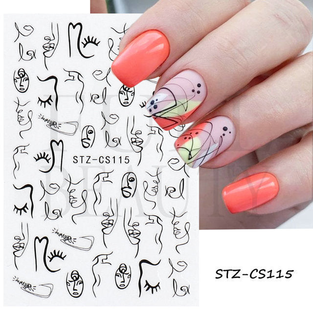 Fresh Flowers Plants Natural Butterfly Lines Facial Nail Stickers