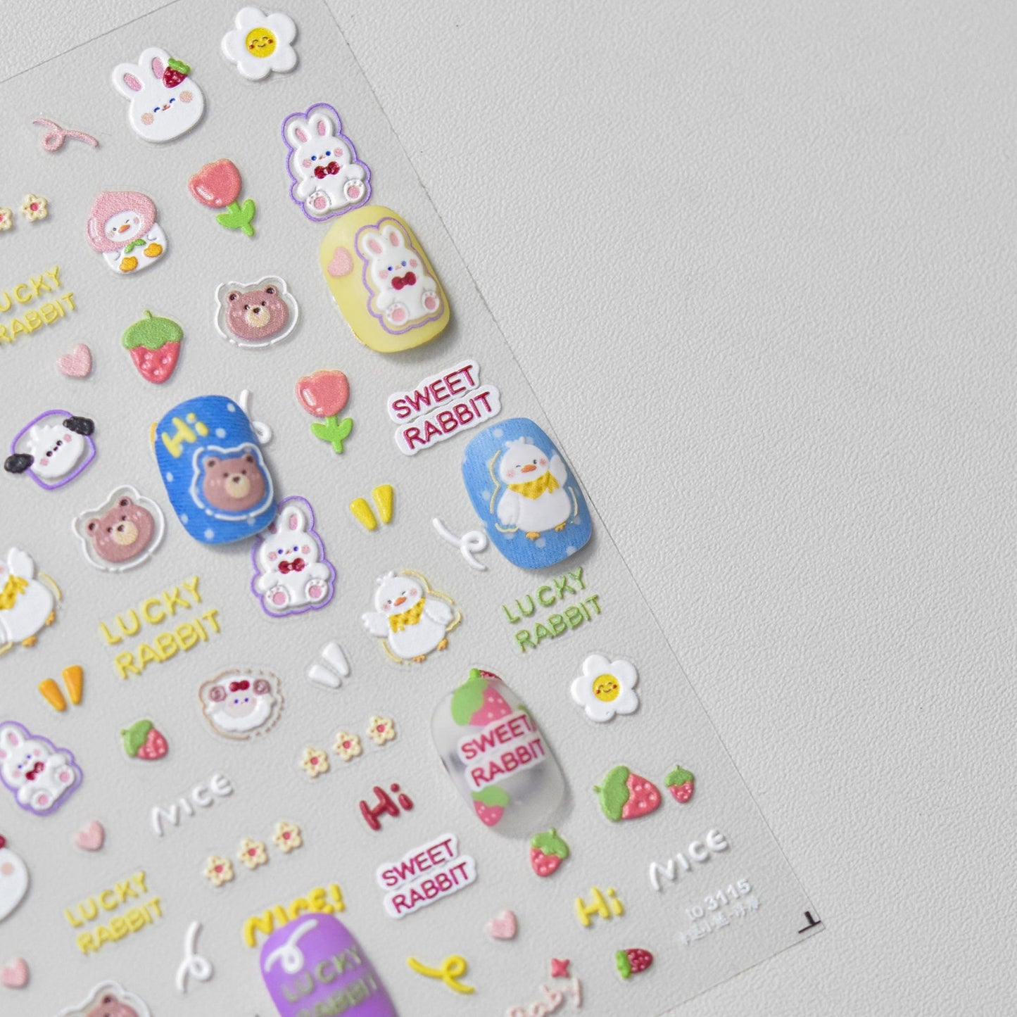 Durable Comfortable Embossed Cute Lucky Bear Nail Stickers