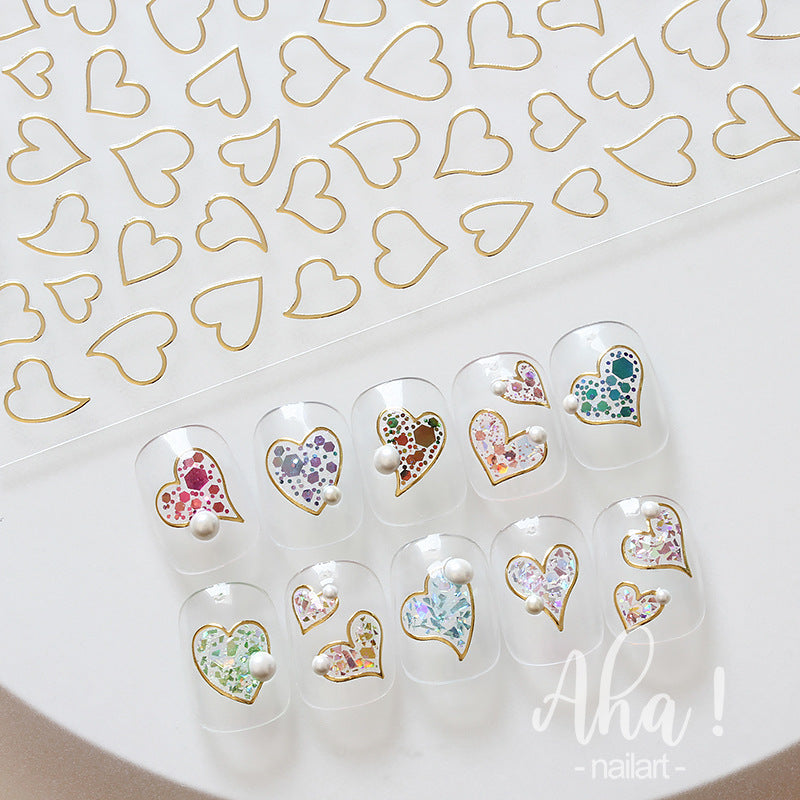 French Paper Hollow Heart With Adhesive Nail Stickers